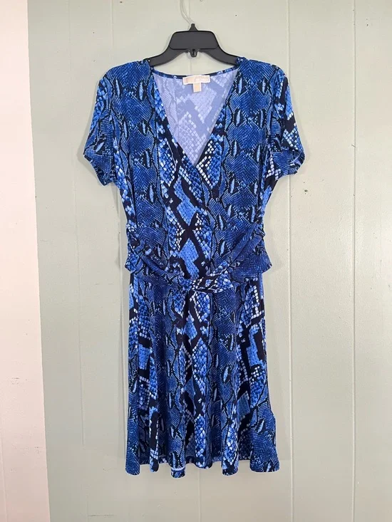 NWOT MICHAEL Michael Kors Blue Snake-Print Wrap-Style Midi Dress - Picture 1 of 3